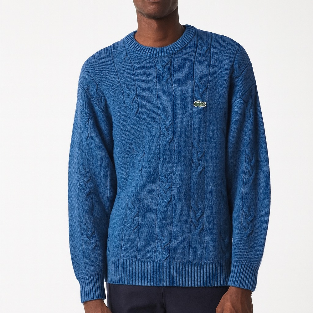 Lacoste | Vintage (60s-80s) Izod Men's Blue Crewneck Cableknit Sweater SZ L